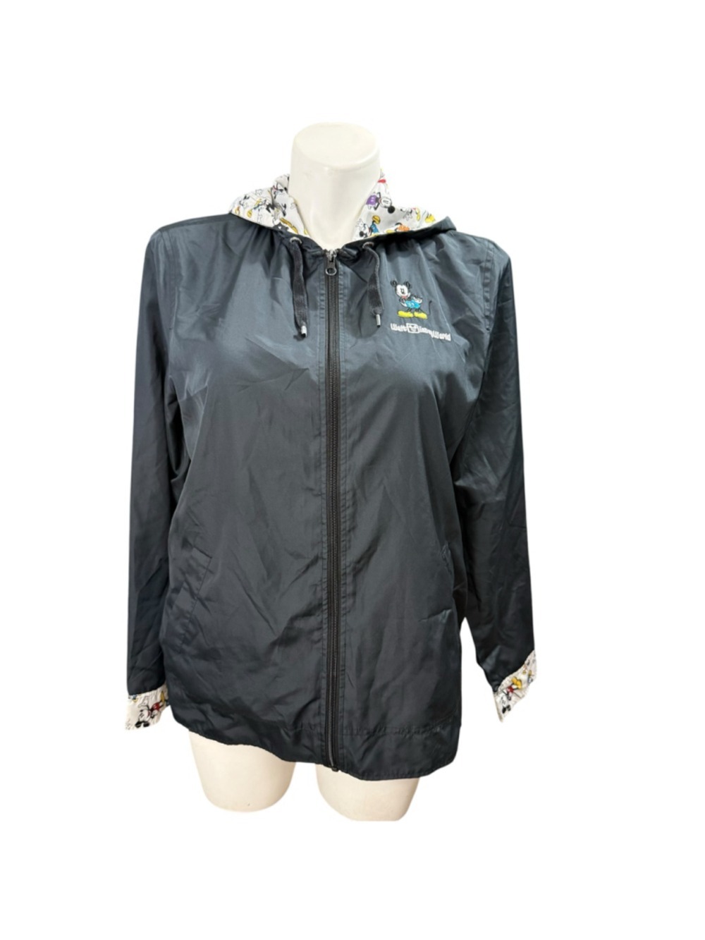 Disney Parks Mickey Mouse Hooded Windbreaker Jacket Black Women's Large L